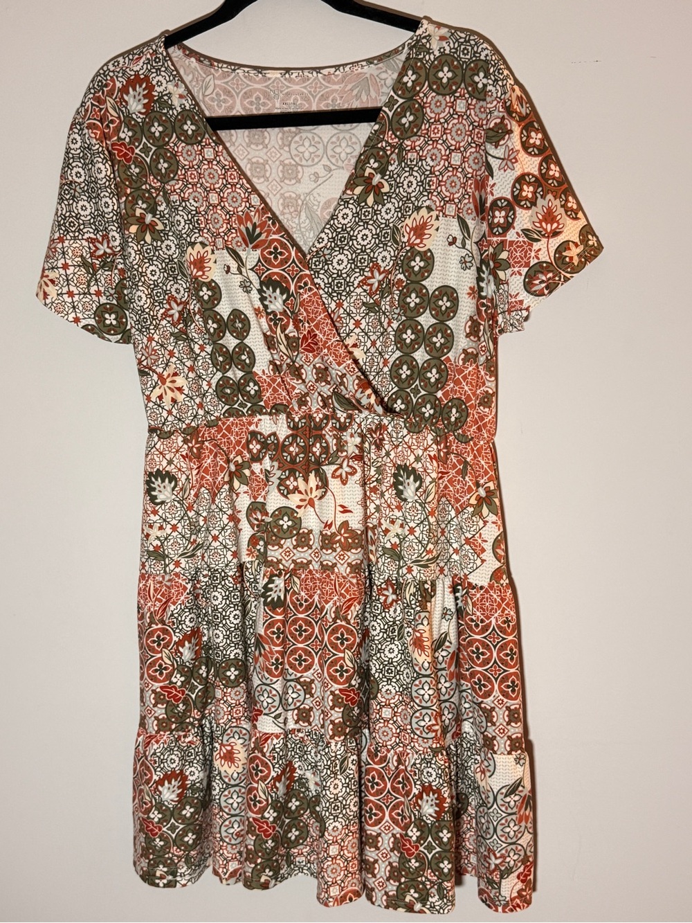 No Boundaries Olive, Rust & Cream Patterned Dress